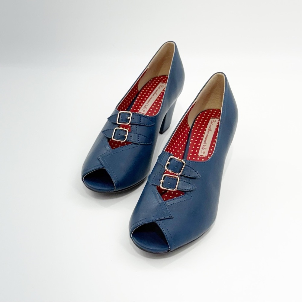 BAIT Footwear Blue Peep Toe Double Buckle Heels Size 10